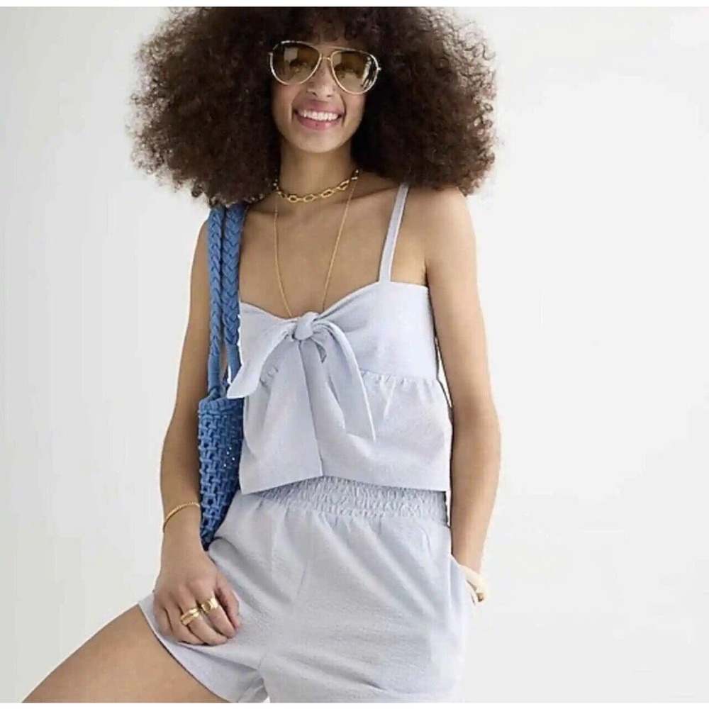 NWT J. Crew Seersucker tie-front top in light blue